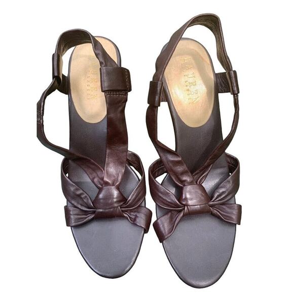 NEW Ralph Lauren Jacqueline Brown Leather Strappy Wood Wedge Sandal 7.5 - Picture 3 of 6